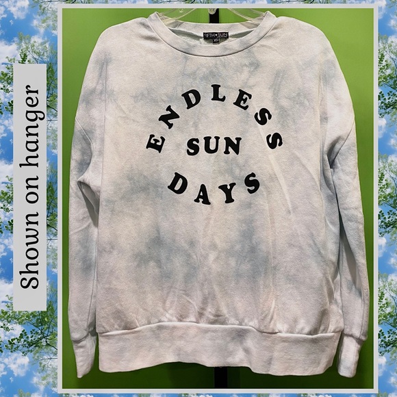XS NWOT Blue-Gray Tie Dye Sweatshirt w graphics Endless SunDays-RUNS BIG - Picture 6 of 14